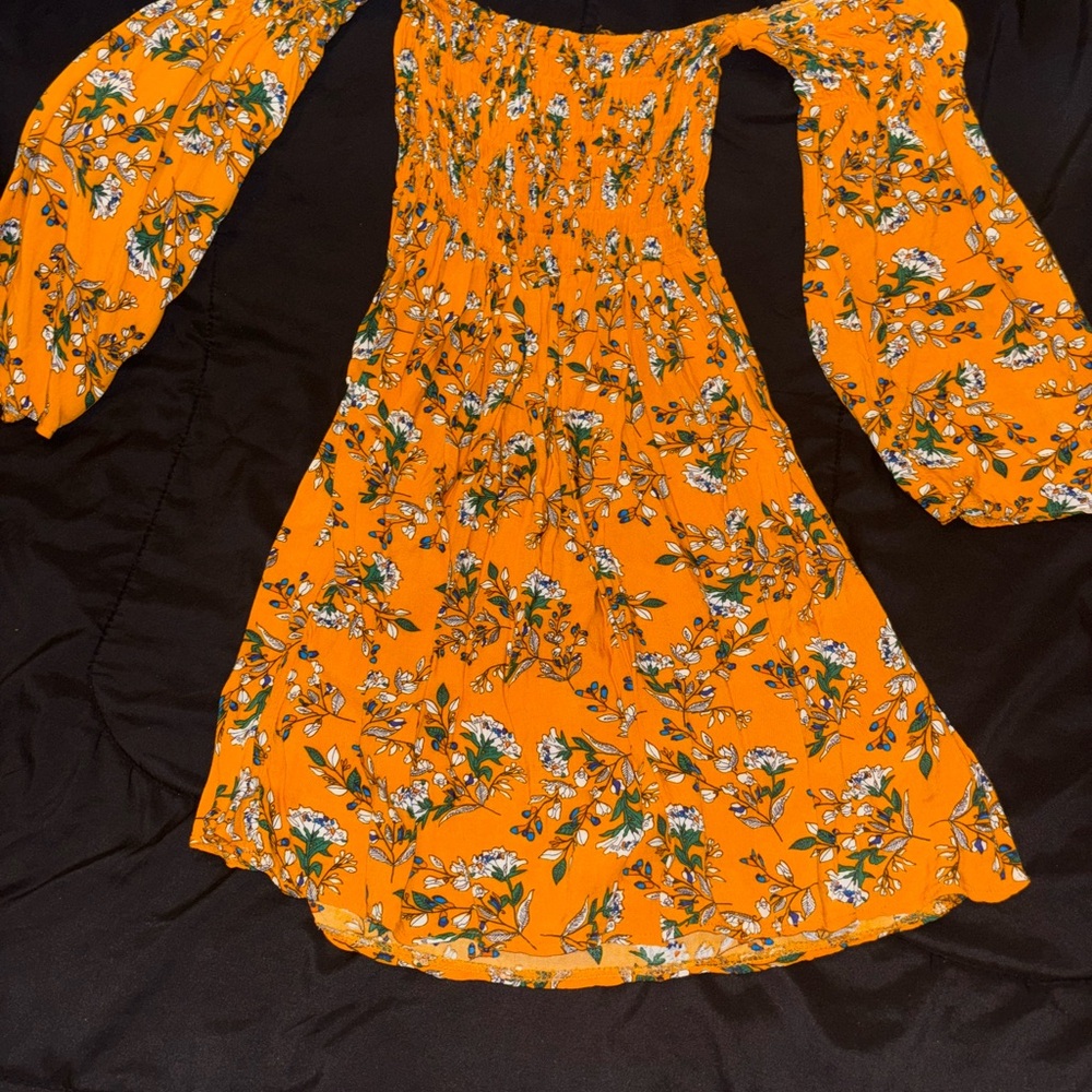 Zaful Orange Smocked Off-Shoulder Sundress